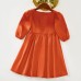 Sweet Orange Satin Round Neck Mom Girl Matching Dress