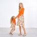 Sweet V-neck Long Sleeved Stitching Flower Orange Mom Girl Matching Dress