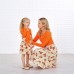 Sweet V-neck Long Sleeved Stitching Flower Orange Mom Girl Matching Dress