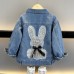 【3Y-12Y】Girl Casual Bunny Bear Sequin Embroidered Bowknot Lapel Denim Jacket