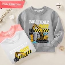 【12M-9Y】Boy Cotton Stain Resistant Excavator Print Long Sleeve Sweatshirt