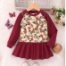 【2Y-7Y】Girl Cute Colorful Dinosaur Butterfly Print Colorblock Sleeve Ruffle Dress