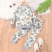 【2Y-7Y】2-piece Kids Cute Colorful Dinosaur Animal Plant Print Round Neck Sweatshirt And Pants Set