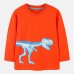 【18M-7Y】Boys Orange Luminous Dinosaur Print Round Neck Long Sleeve T-shirt