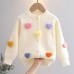 【18M-6Y】Girls Heart Applique Long Sleeve Sweater Cardigan